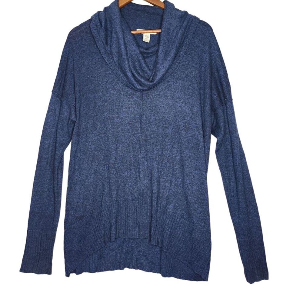 RALSEY Womans Cowl Neck Marled Blue Drop Shoulder Oversized Cotton‎ Sweater Med
